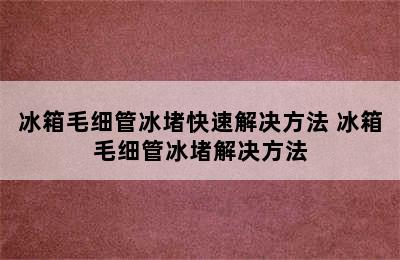 冰箱毛细管冰堵快速解决方法 冰箱毛细管冰堵解决方法